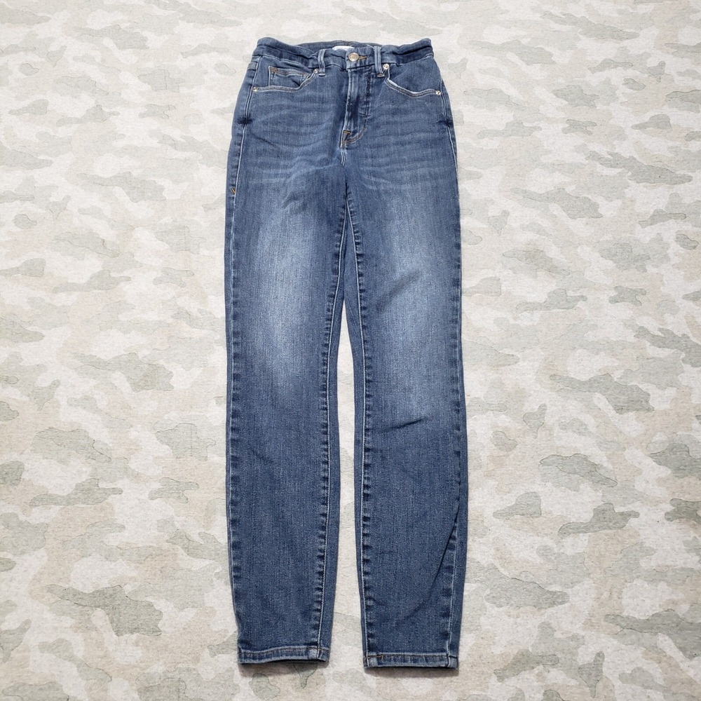 Good American Jeans Womens 0/25 Blue Skinny Good Legs Denim Medium Wash